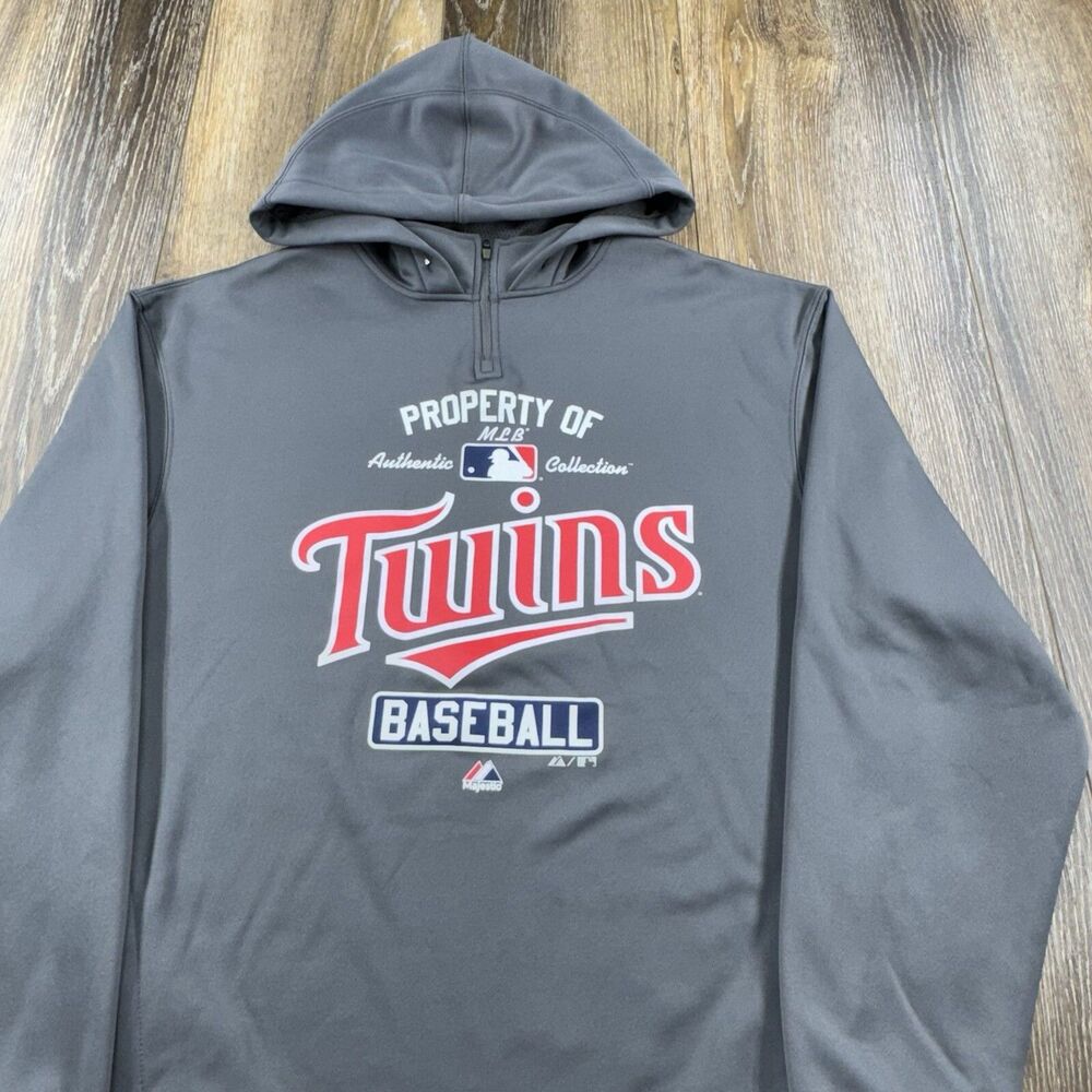 Vintage Minnesota Twins Hoodie Mens L Gray Sweatshirt MLB Baseball Team Logo